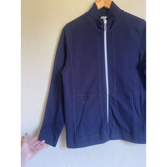 T by Talbots Navy Blue Performance Stretch Knit Full Zip Sweatshirt Jacket Size - Picture 9 of 10